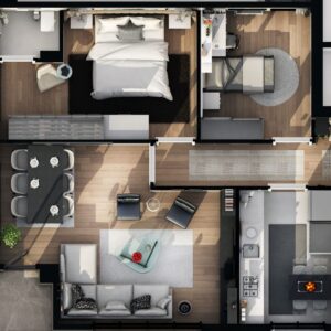 An aerial view of a home floor plan