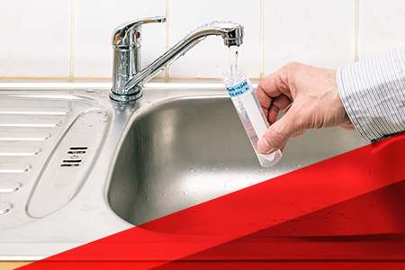 a person collecting a sample of water from a sink