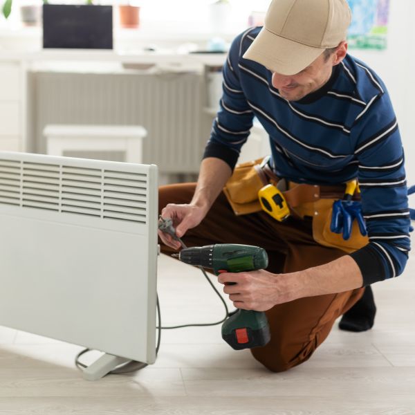 a man fixing a heating unit