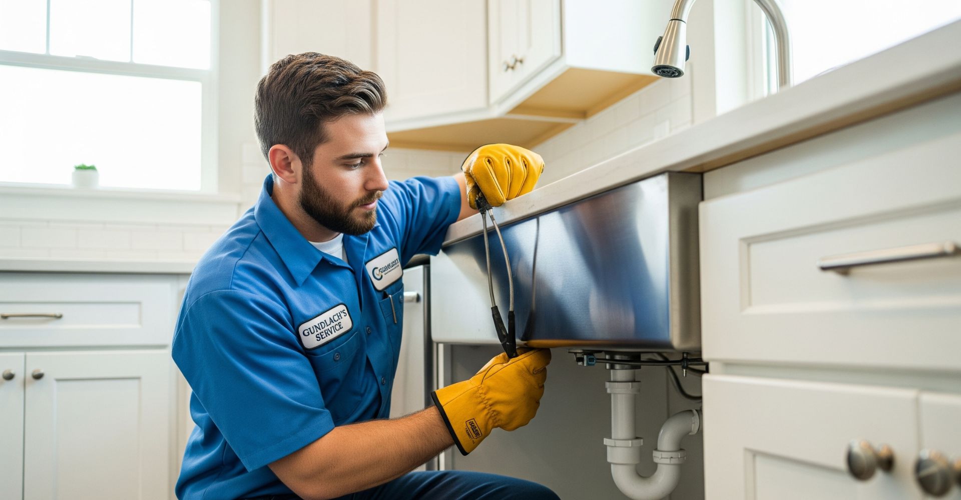 A professional plumber providing expert plumbing services in a residential kitchen.