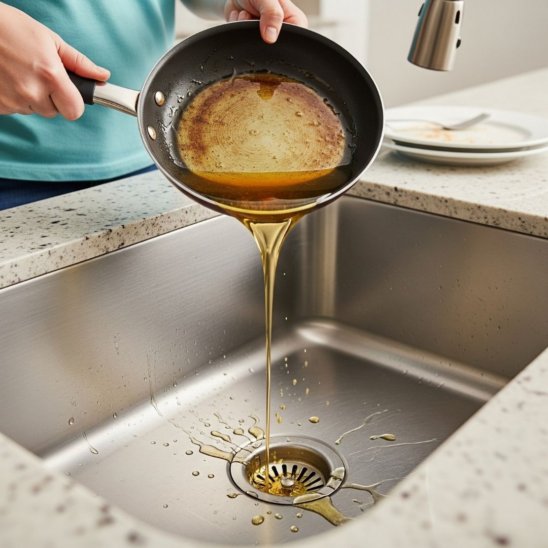 pouring grease down sink