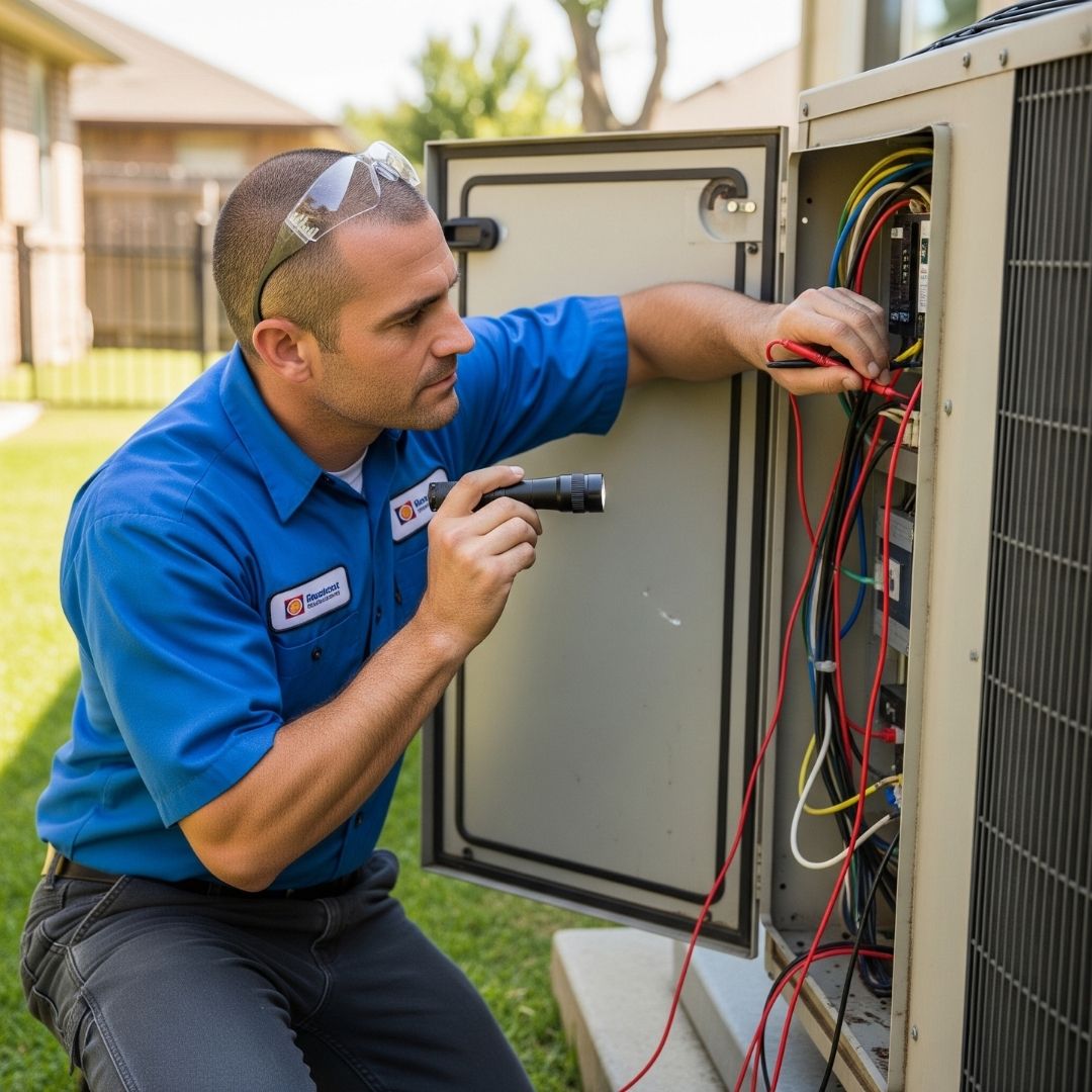 technician looking at AC electrical