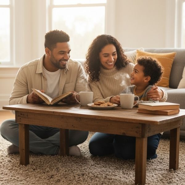 A comfortable family enjoys a warm and inviting atmosphere in their living room.